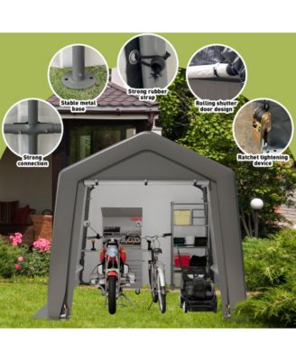 Portable Outdoor Storage Shed with Galvanized Steel Frame, Waterproof UV-Resistant PE Fabric and Roll-Up Door, Backyard Garden Tool Shelter