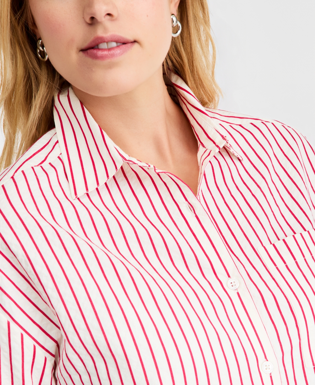 On 34th Women's Textured Seersucker Striped Button-Front Shirt, Macy's Exclusive