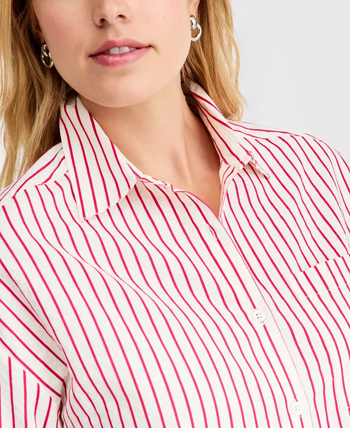 Women's Textured Seersucker Striped Button-Front Shirt - thumbnail 2
