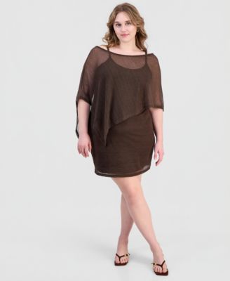 Trendy Plus Size 2-Piece Poncho & Mini Dress Set