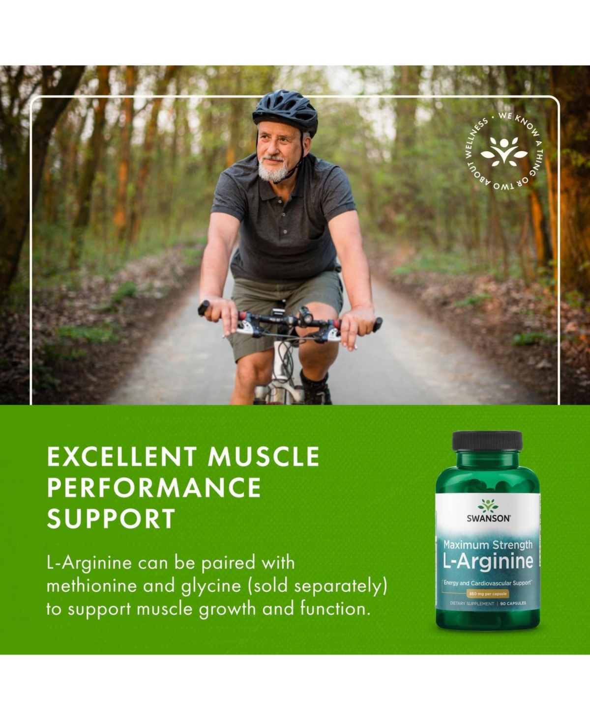 Swanson Amino Acid SuperStrength LArginine 850 Milligrams 90 Capsules