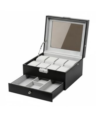Watch Storage Box PU Leather Glass Lid 2 Layers Soft Pillow Organizer for Watches Jewelry