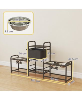 Black Elevated Dog Bowl Stand - 3 height adjustable, 2 feeding stations, built-in toy bin basket. Neat, ergonomic design