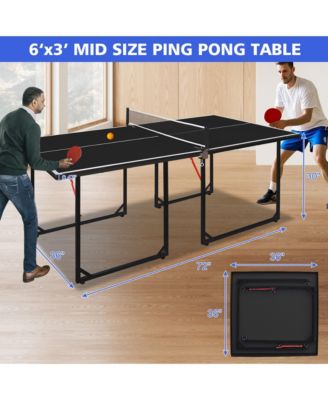 6FT Compact Foldable Ping Pong Table, All-in-One Table Tennis Set with Net, 2 Paddles and 3 Balls for Family Games