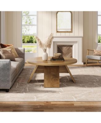 Round Coffee Table, 39.37" Wooden Circle Coffee Table with Splayed Legs