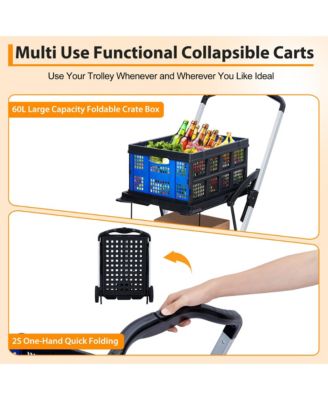 Collapsible Rolling Grocery Cart w/ Removable Basket and 360degree(s) Swivel Wheels, Lightweight Folding Utility Cart for Shopping and Office