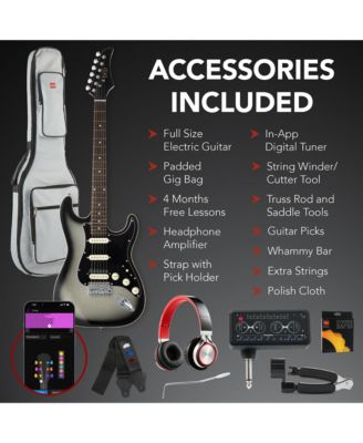 Beginner Electric Guitar Kit w/ Headphone Amp, Padded Gig-Bag, Headphones