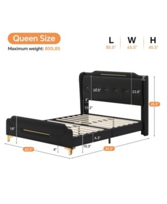 Modern Upholstered Bed Frame, Platform Bed with Wingback Headboard