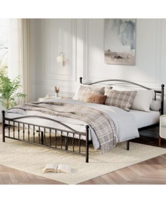 Metal Platform Bed Frame with Graphic Headboard and Under Bed Storage