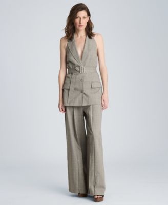 Women's Sleeveless Belted Notch Collar Vest