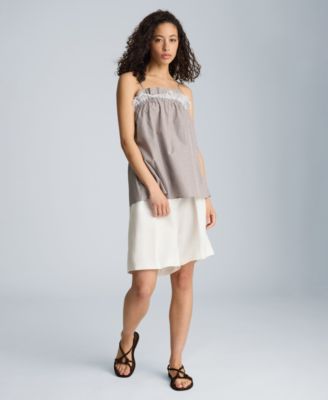 Women's Cotton Shirred Neck Lace Trim Camisole
