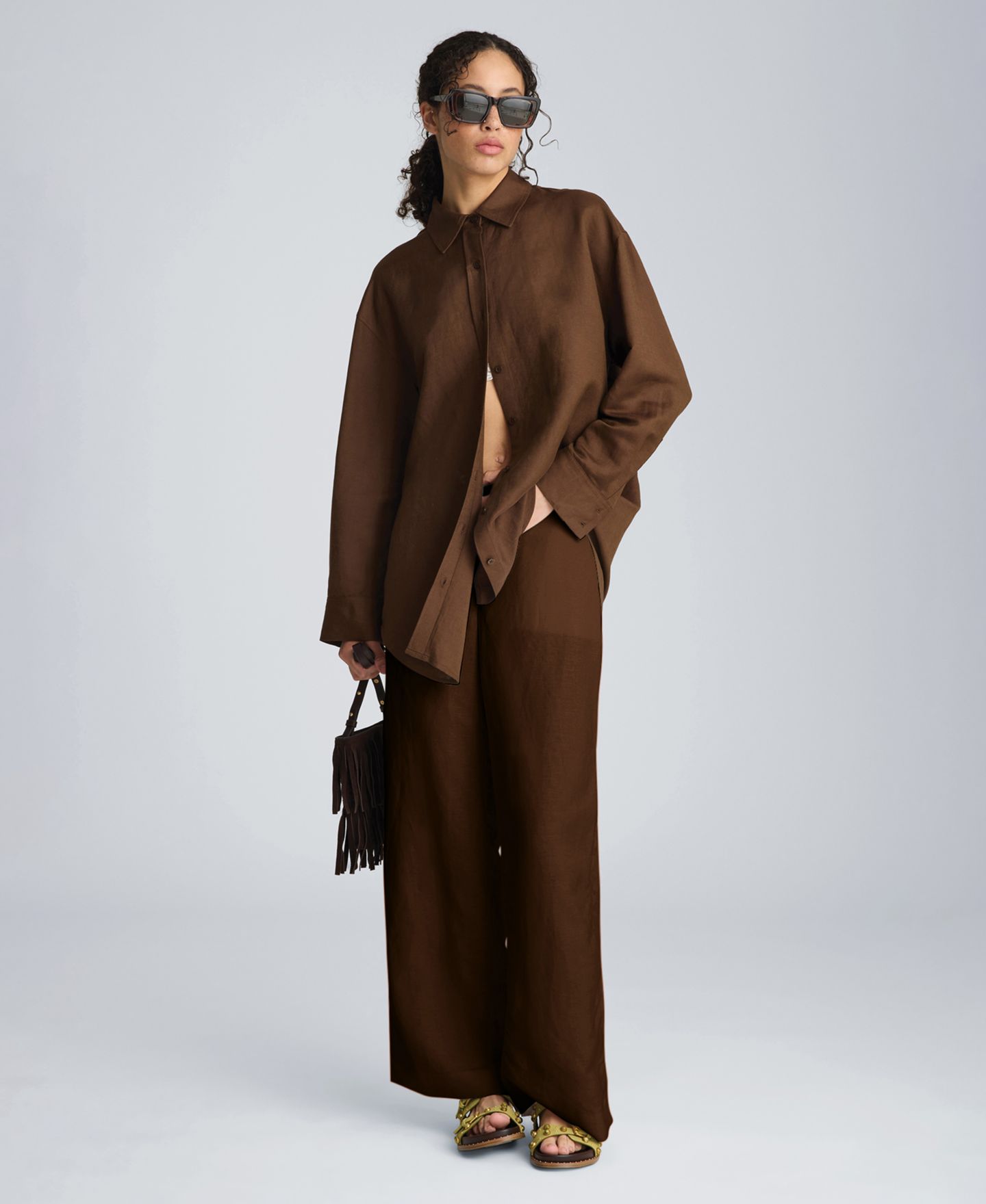 Женские брюки Kenneth Cole Pull-On Linen Wide-Leg, цвет: Коричневый — фото 2