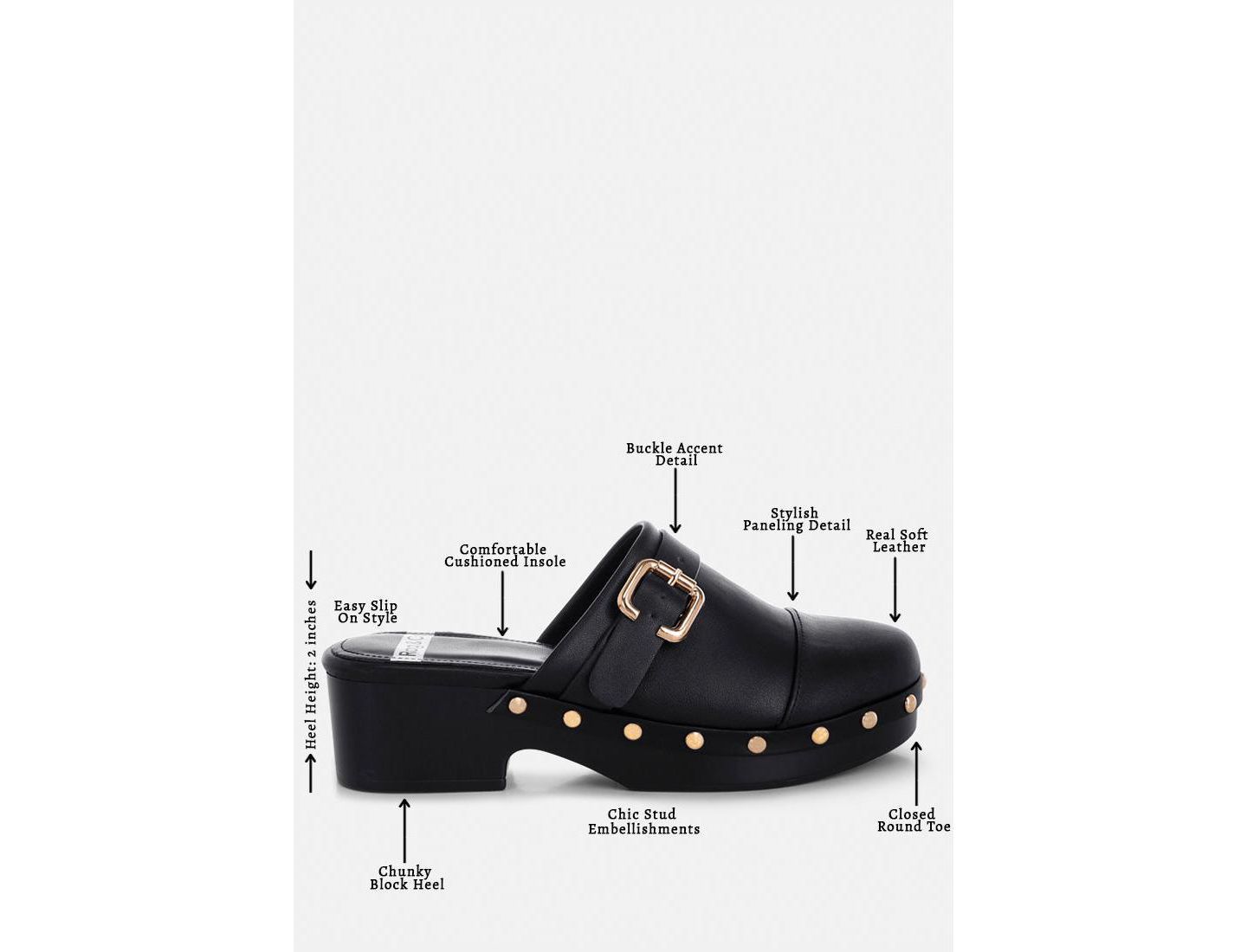 Женские сабо Rag & Co Pinto Studded Genuine Leather, цвет: Чёрный мягкий кожаный — фото 6