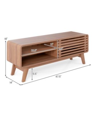 47.5-Inch Sliding Door TV Stand with Rubber Wood Legs