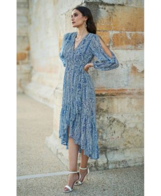 Women's Paisley Dipped Hemline Midi Dress