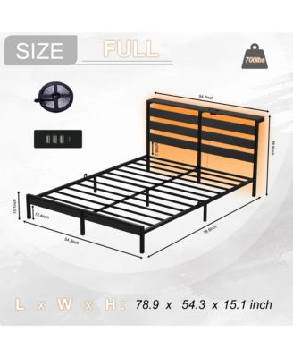 Metal Platform Bed Frame with Wooden Headboard and Footboard with USB LINER