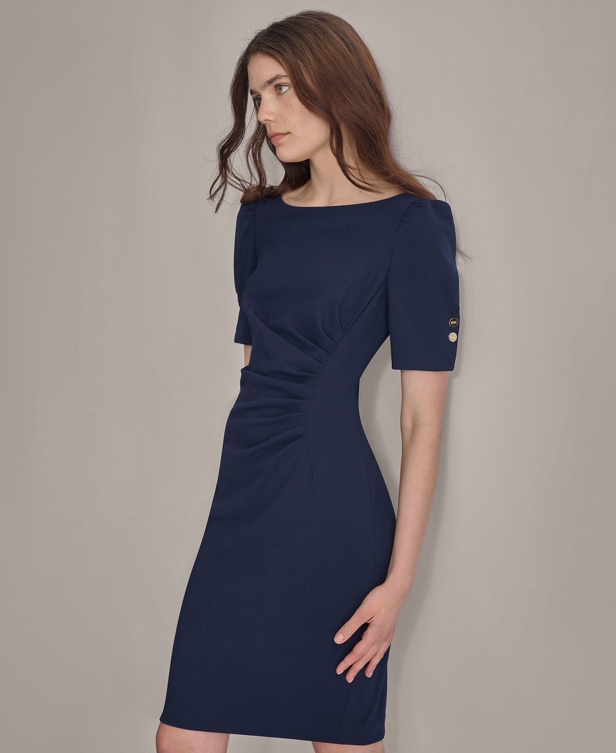 DKNY Petite Ruched Jewel Neck Sheath Dress view 4 — MAYCSS fashion products