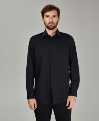 macy's alfani dress shirts Alfani Men's No Iron Formal Solid Dress Shirt - Black