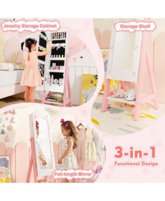 Kids Jewelry Organizer with Full-Length Mirror, Drawers and Shelves