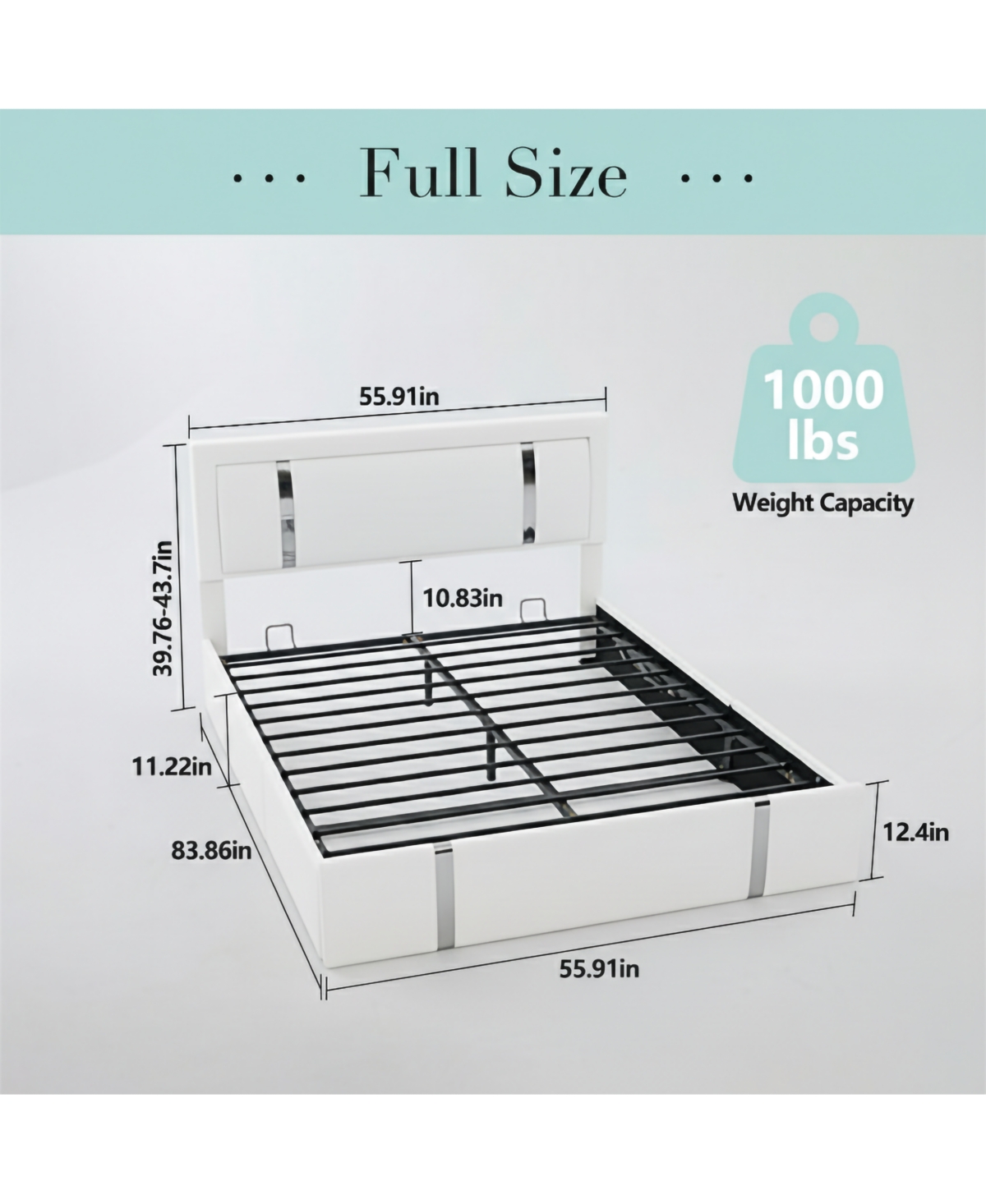 Lucky One Full Size Lift Up Storage Bed Frame with Adjustable Led Lights Headboard