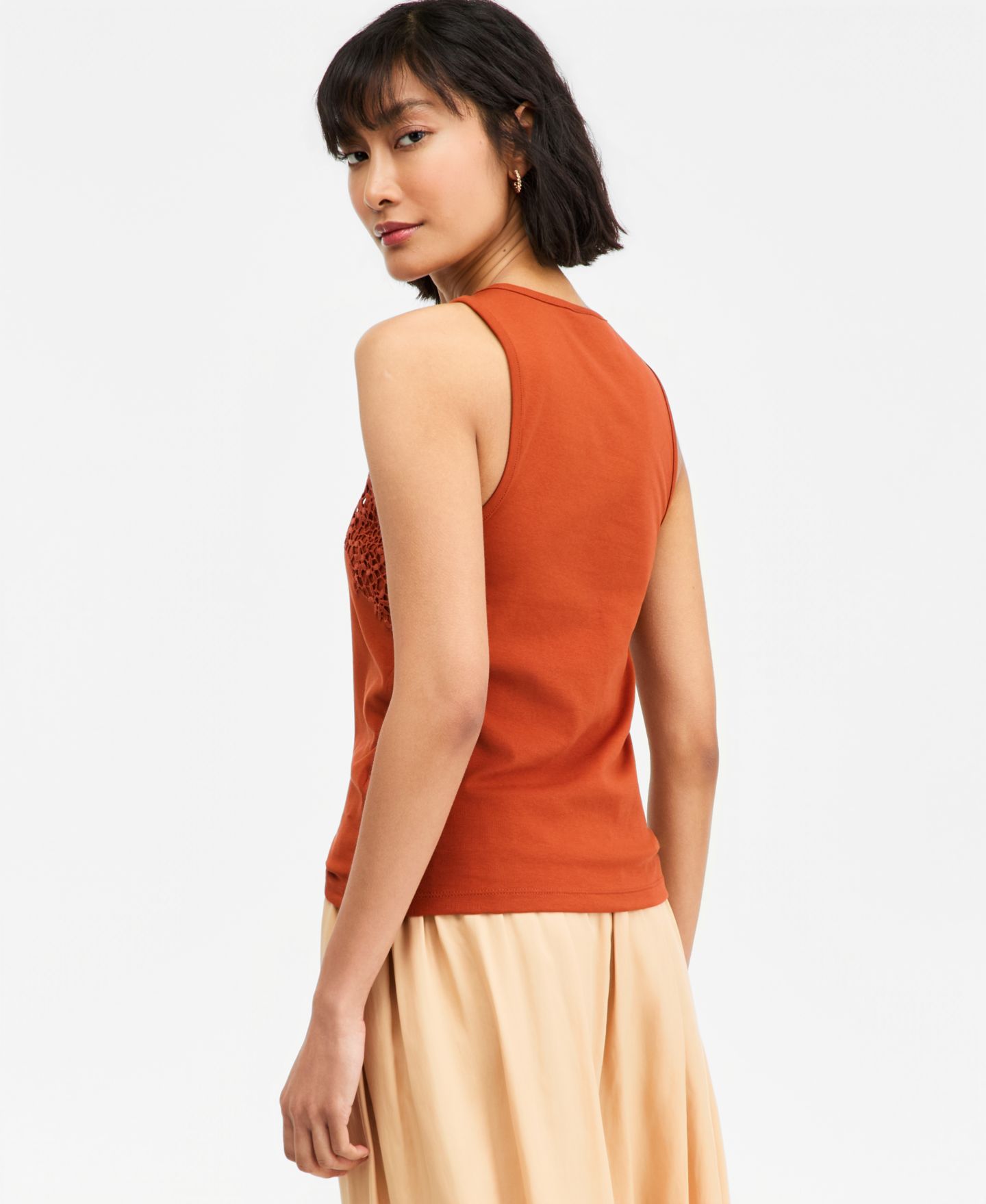 Женский топ On 34th High-Neck Sleeveless Lace-Trim Tank Top, цвет: Deep Henna — фото 2