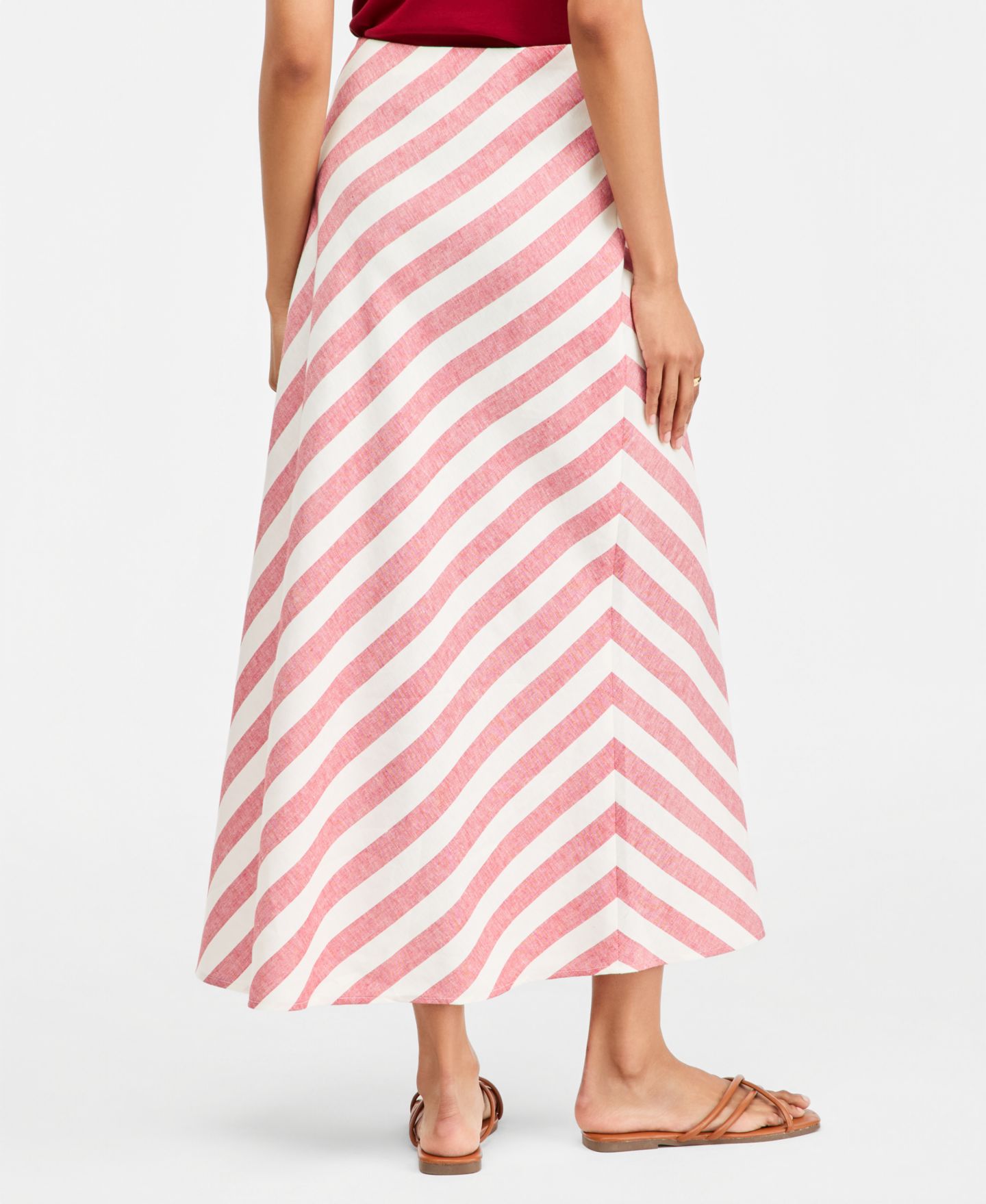 Женская юбка On 34th Stripe Linen Blend Side Slit, цвет: Красный комбинированный — фото 2