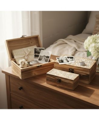 3 Piece Tree Of Life Carved Wooden Keepsake Boxes Decorative Storage Trinket Memorabilia