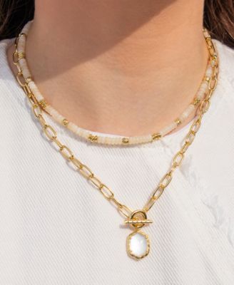 Imitation Pearl 14k Gold Plated Over Brass Daphne Link and Chain Necklace