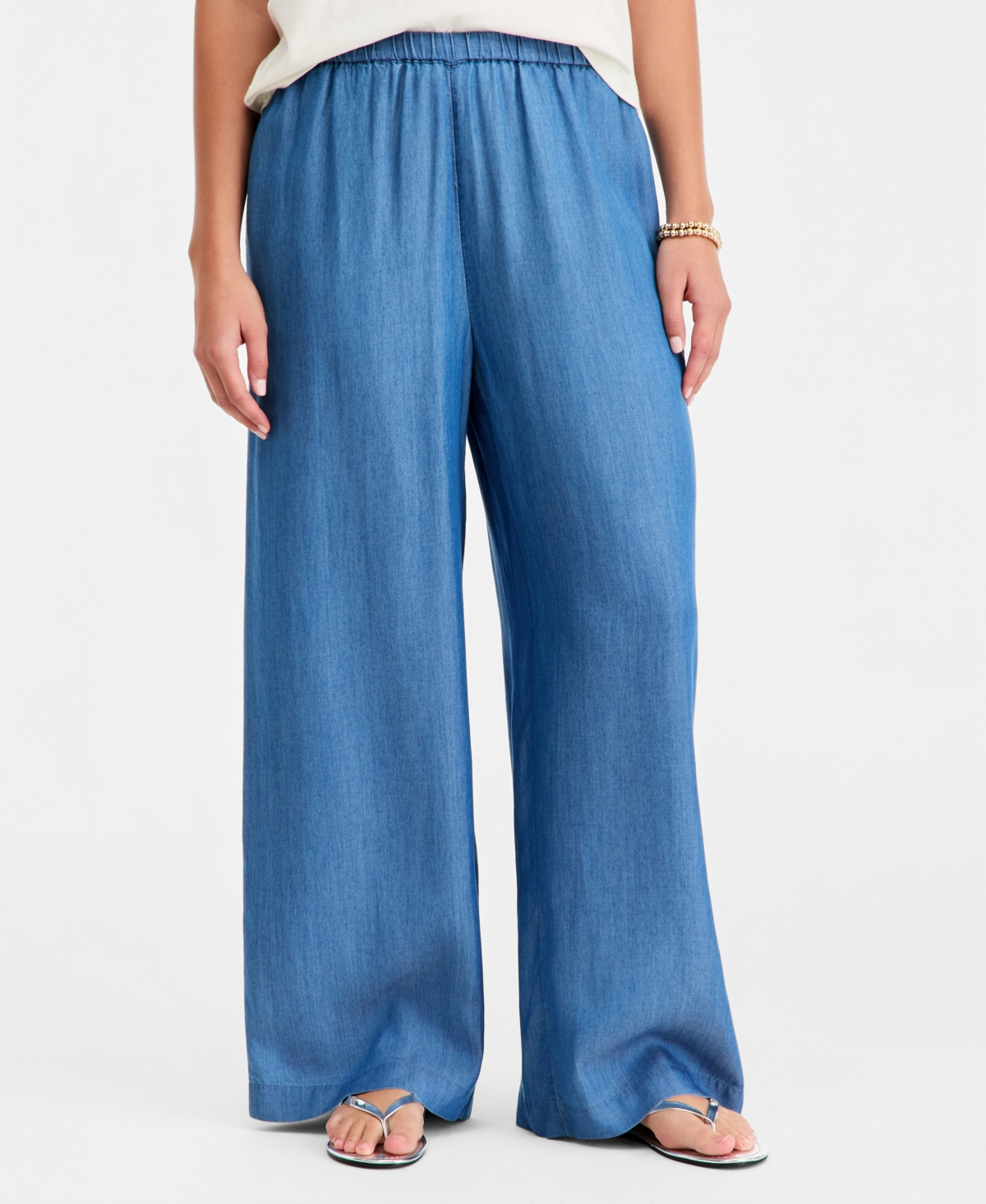On 34th Women's Chambray Pull-On Wide-Leg Pants, Macy's Exclusive