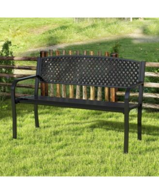 Metal Outdoor Patio Bench with High Back for 2-3-Person Seating