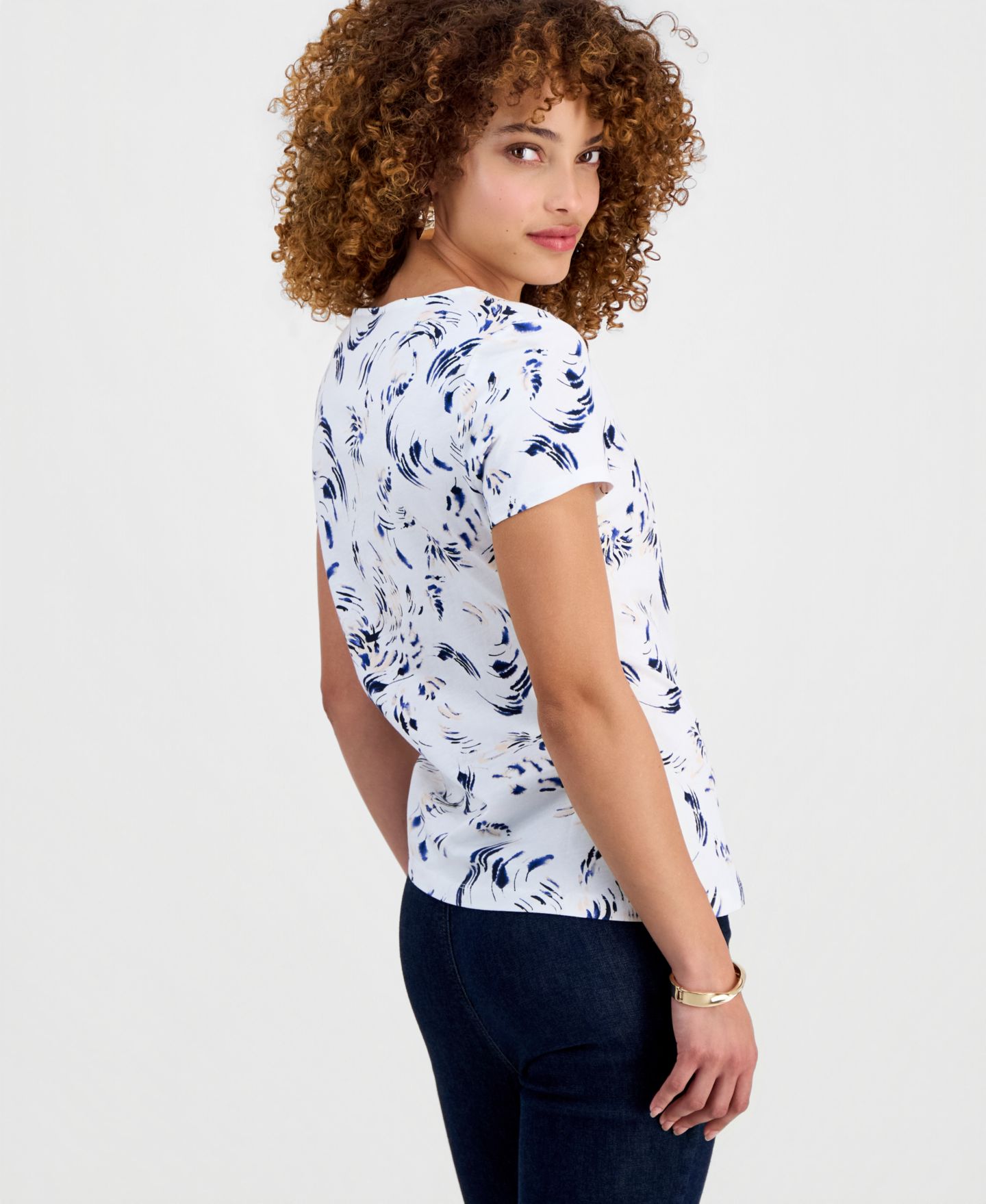 Женский топ I.N.C. International Concepts Petite Cotton Floral-Print Asymmetric Side-Tie Top, цвет: Белый — фото 4