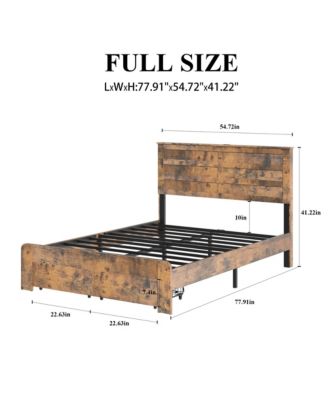 Full-size bed frame with 2 storage drawers and 2 USB ports
