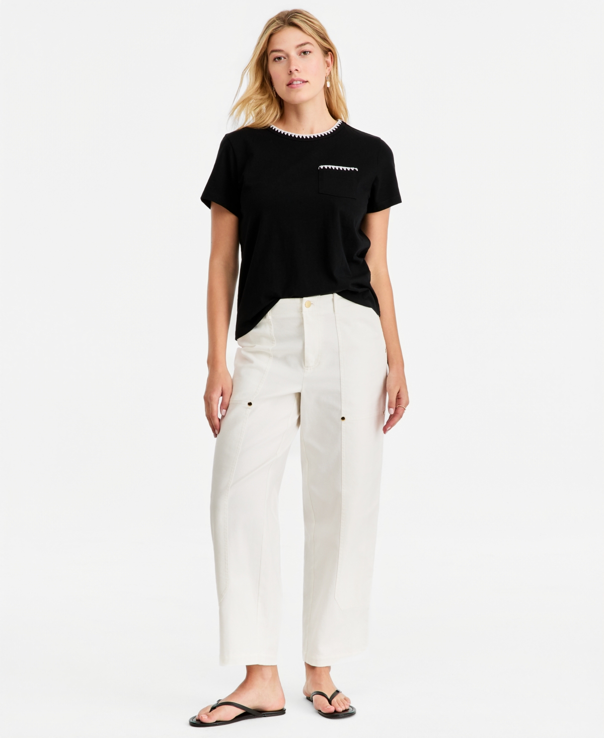 On 34th Women's Blanket-Stitch Pocket T-Shirt, Macy's Exclusive