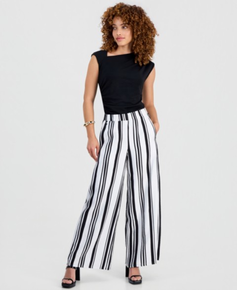 Женские I.N.C. International Concepts Petite Stripe High-Rise Wide-Leg Pants