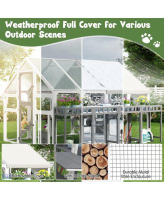 Large Outdoor Cat House with Planter Stand, Multi-Level Catio and Waterproof Roof