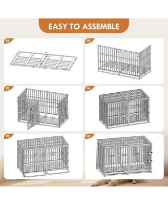 60" Dog House Crate, Heavy Duty Metal Kennel with Roof Door, Removable Trays and Mat