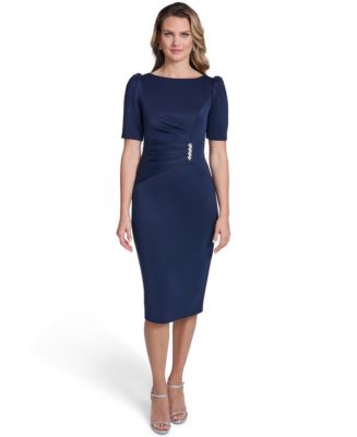 jessica howard navy blue formal dress Jessica Howard Women's Short-Sleeve Tucked Midi Dress - Navy
