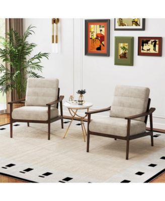 Modern Accent Chair with Rubber Wood Armrests and Polyester Cushion