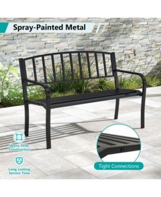50 in Outdoor Garden Bench with Slatted Back and Curved Armrests