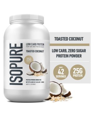 Low Carb Pure Whey Isolate Protein Powder, Lactose Free, Gluten Free, Vitamins, Toasted Coconut, 25g Protein Per Serving, 42 Servings