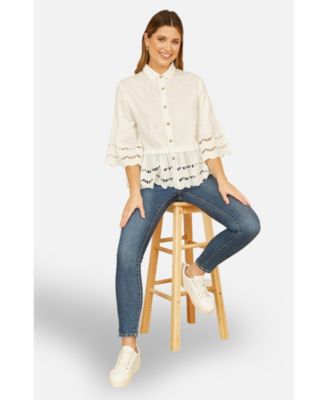 Women's 34 Sleeve Relaxed Scallop Trim Shirt