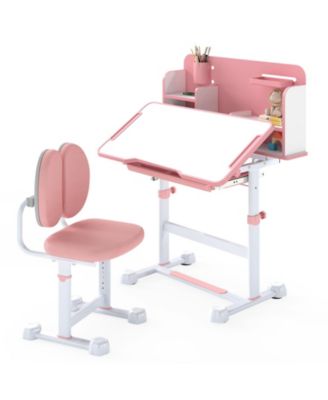 Kids Height-Adjustable Study Desk and Chair with Tilt Desktop and Pen Holder