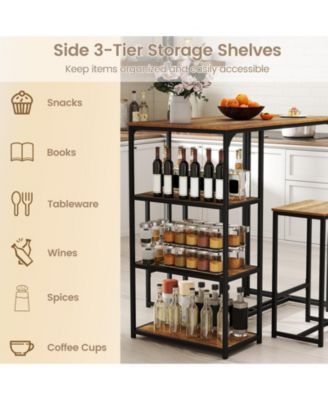 3-Piece Bar Height Table Set with Storage Shelves and 2 Stools