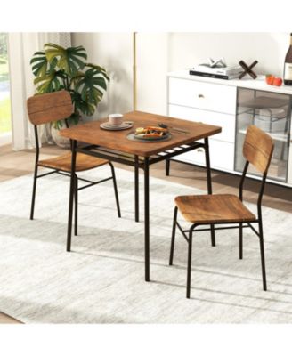 3-Piece Square Dining Table Set for 2 with Storage Rack