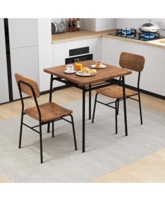 3-Piece Square Dining Table Set for 2 with Storage Rack