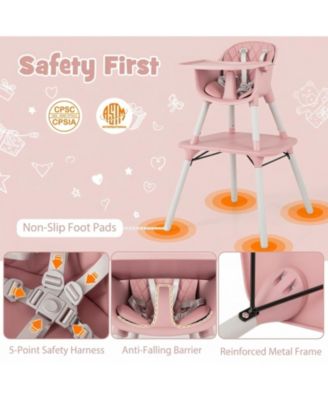 Baby 4-in-1 Convertible Table and Chair Set with PU Cushion and Safety Harness