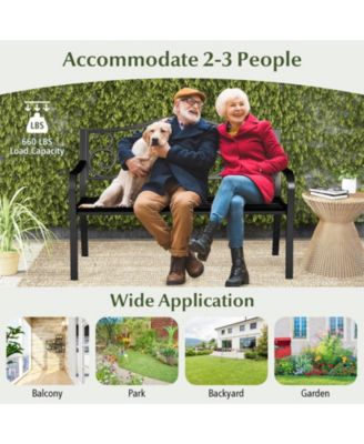 50 in Outdoor Garden Bench with Floral Backrest and Slatted Seat