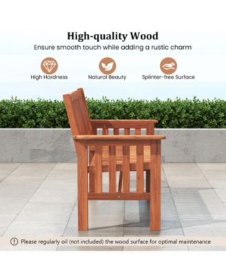 Outdoor Wood Garden Bench for Two with Backrest and Armrests