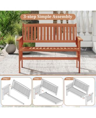 Outdoor Wood Garden Bench for Two with Backrest and Armrests