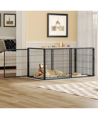 Large Dog House Cage, 63" Black Iron Kennel with Top Cover and Customizable Door for Medium Dogs